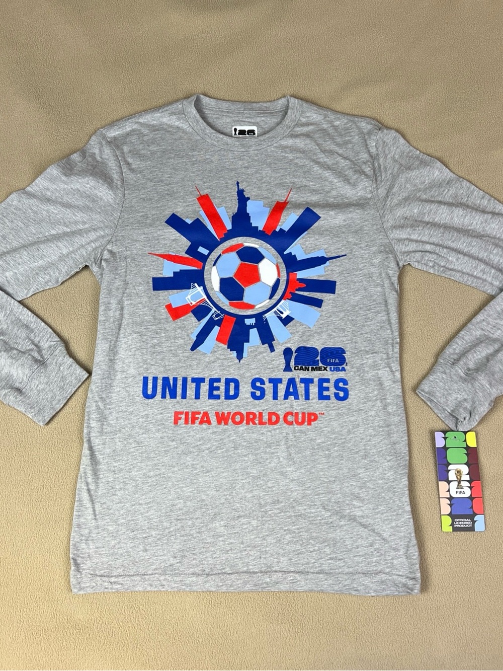 Fifa World Cup 2026 Long Sleeve T-Shirt, Gray. Cotton Blend. Men's Sz Small
